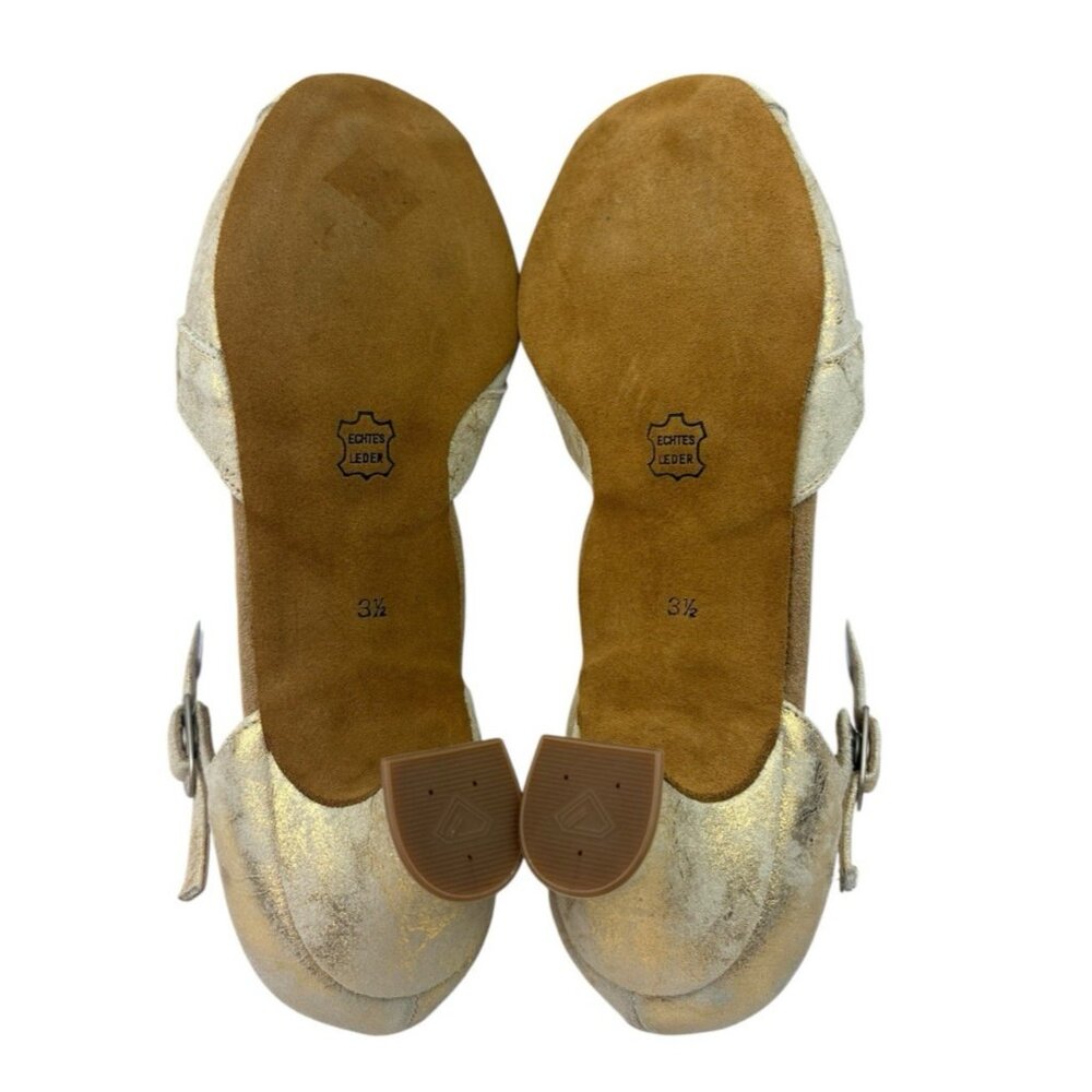 Diamant T-Strap Dance Shoes Girls Youth 3.5 Gold Metallic Leather Tango Salsa - Picture 11 of 16